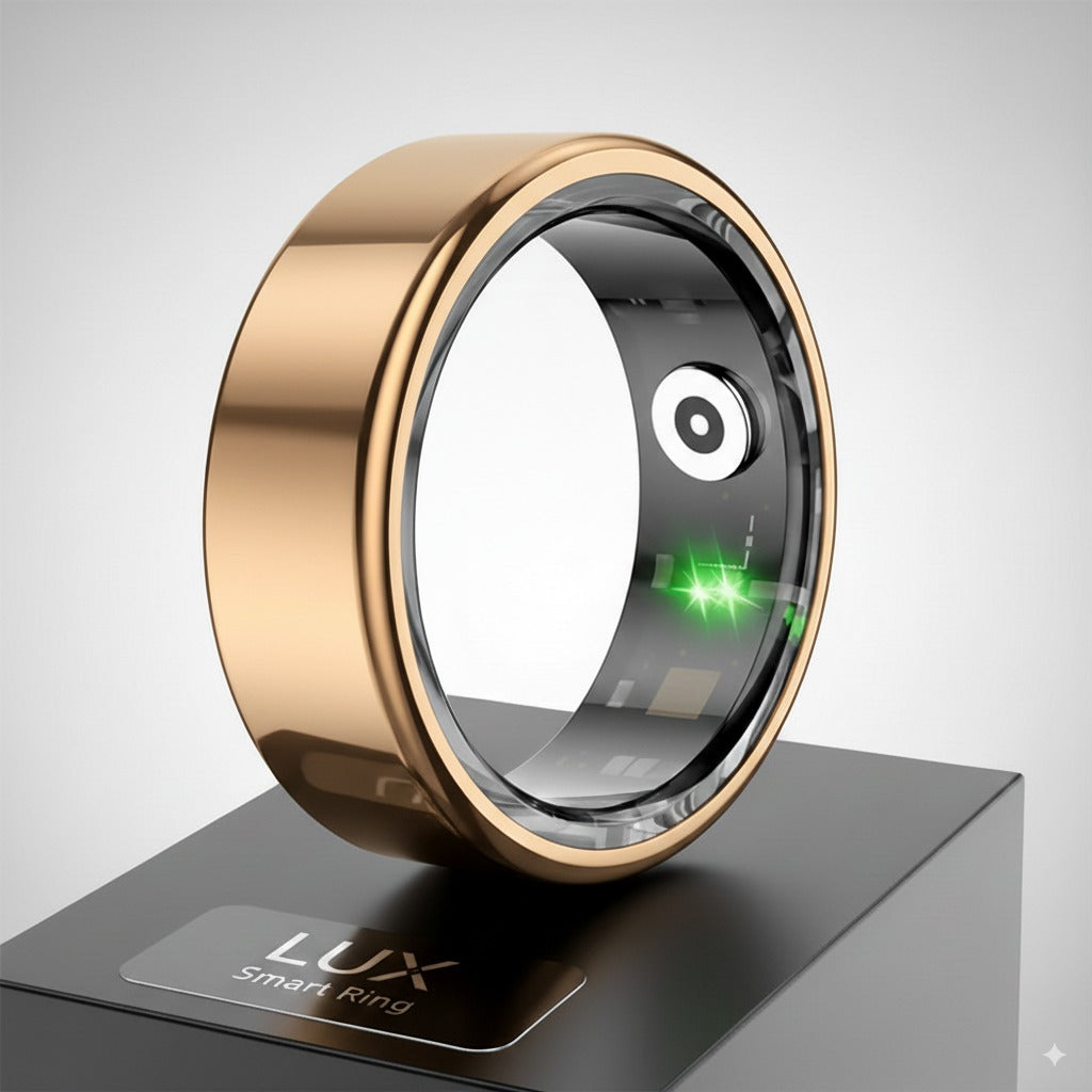 Health monitoring smart ring displaying real-time biometric data for enhanced wellness and fitness tracking