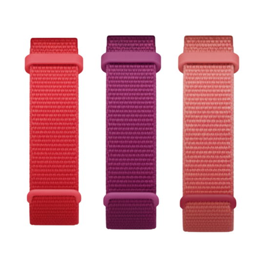 Premium smartpulse band in durable pink nylon, designed for comfort and style.